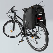   Nagy méretű 3 rekeszes kerékpáros táska csomagtartóra esővédő takaróval együtt - 35 literes, fekete